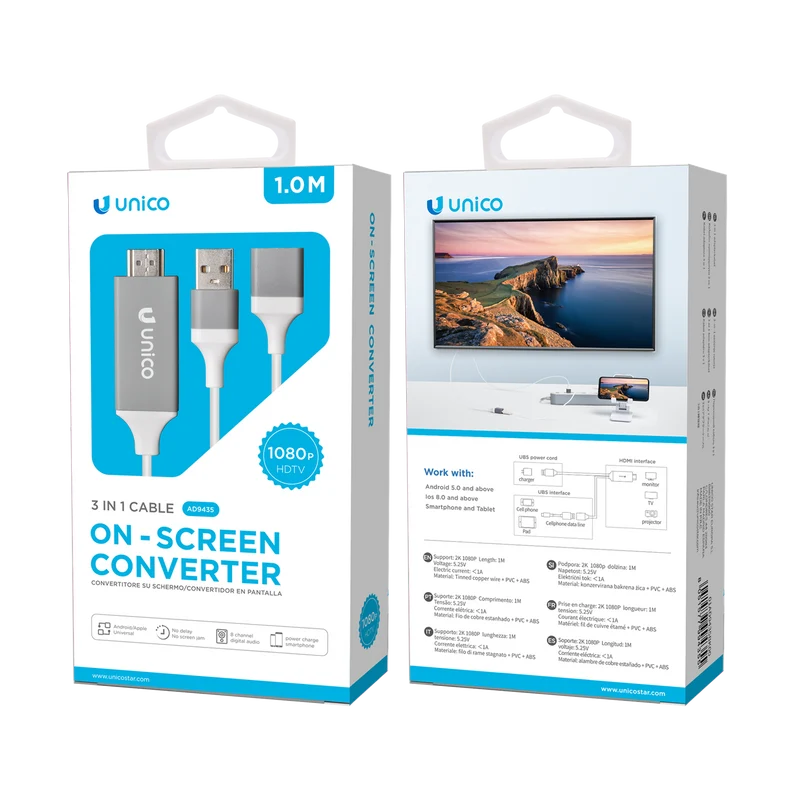 UNICO AD9435 USB A/M a HDMI + USB hembra