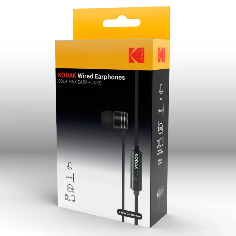 Kodak Auricular 300+ Max 20Hz-20kHz, cable 1.2 mts, 16 Ohm, Micrófono, Negro