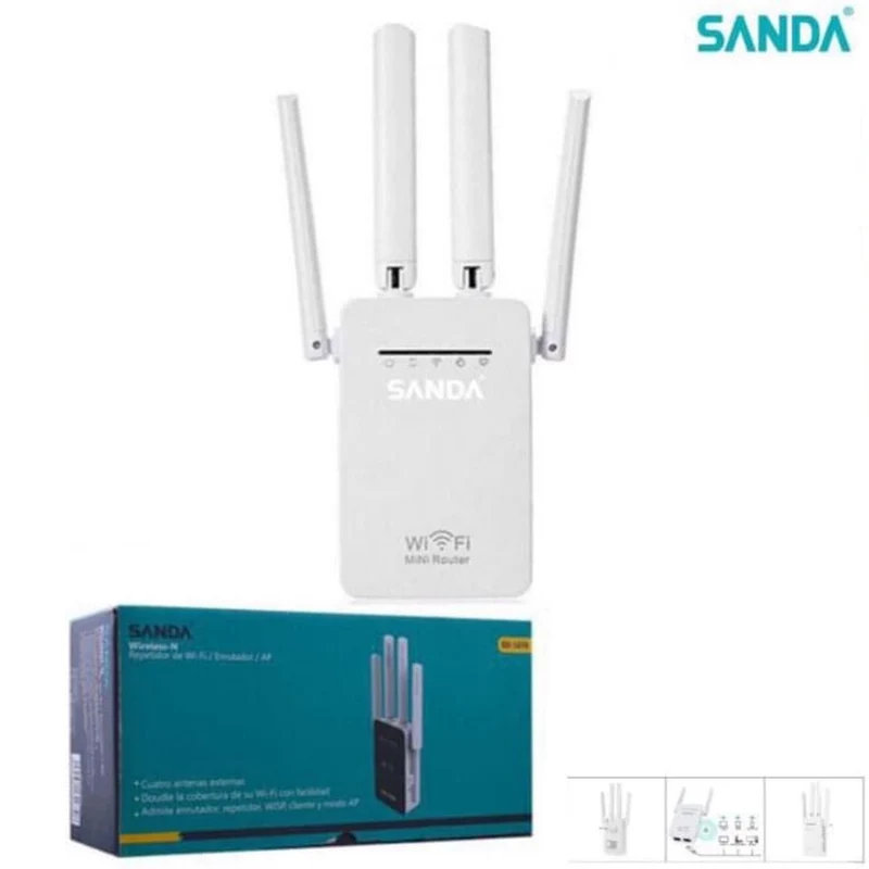 SANDA SD-3810 Repetidor de WiFi Inalámbrico con 4 Antenas Externas