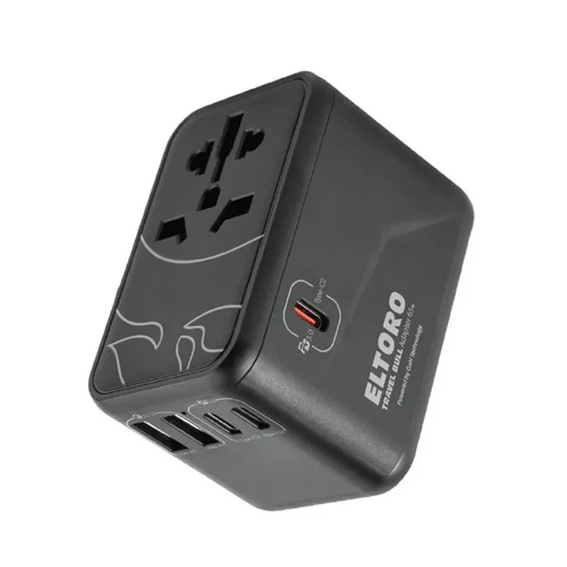Eltoro 65W Travel Bull Adapter PD Gan Tech USB-A 2Ports & USB-C 3Ports - Black