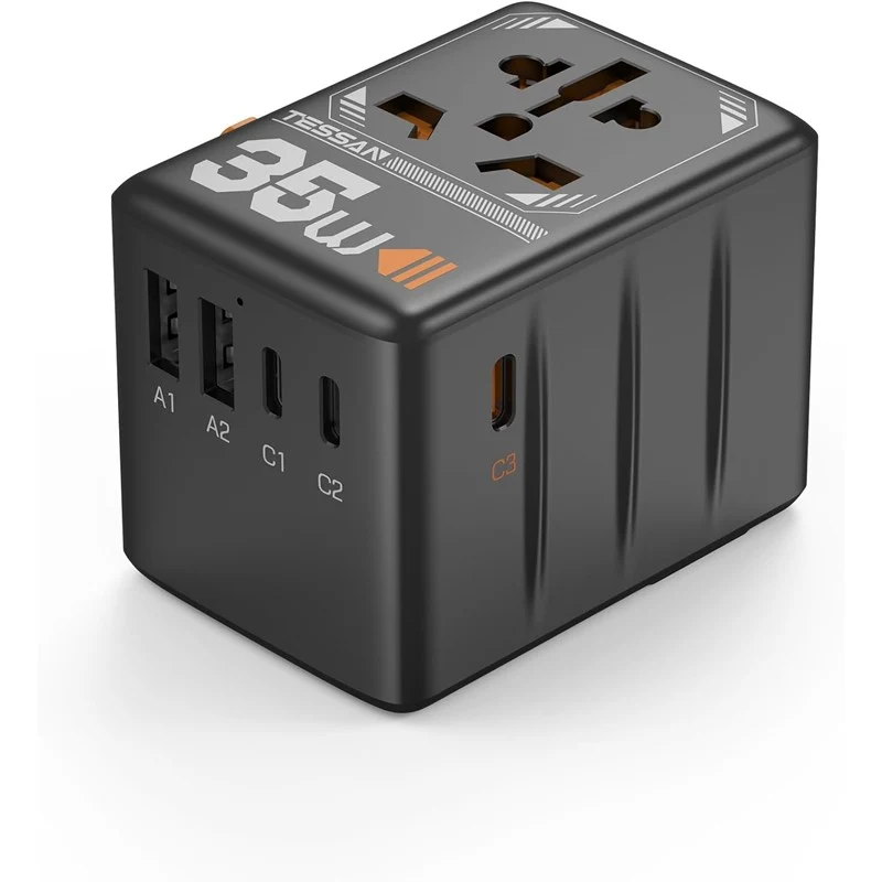 Universal Travel Adapter, TESSAN Universal 35W Power Adapter, International Plug Adaptor with 3 USB C and 2 USB Charging Ports, Worldwide Power Outlet, All in 1 Wall Charger Converter