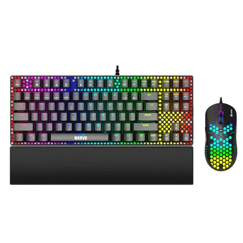 MARVO CM373 EN 3 In 1 Wired Mechanical Gaming Keyboard, Mouse & Wrist Support - Black
