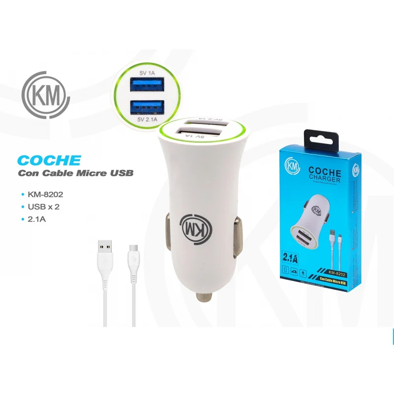 KM-8202 CARGADOR COCHE CABLE MICRO-USB