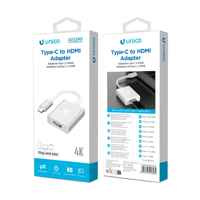 AD1848 Tipo-C macho a HDMI hembra Cable adaptador CE aprobado