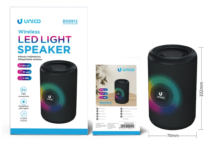 UNICO BS9912 Altavoz Bluetooth con luz de anillo colorido