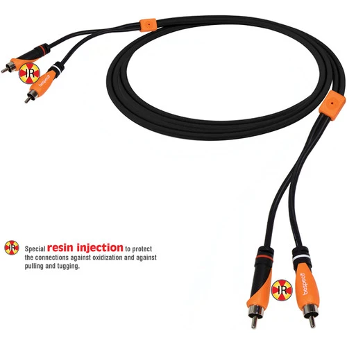 Bespeco 2 RCA Male to 2 RCA Male Audio Cable (Black/Orange, 9.8')