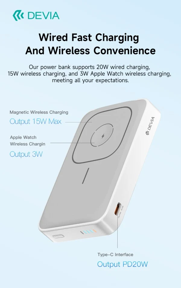 Power bank Magnetico Devia con supporto anche per Apple Watch 20W 10.000 mAh Bianco DEPB20M772W