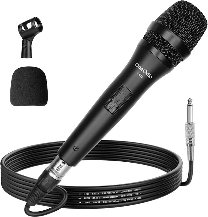 Microfono Vocale DinamicoOneOdio ON55 Cardioide con Cavo XLR da 5 m e Supporto per Clip UNOON55793B