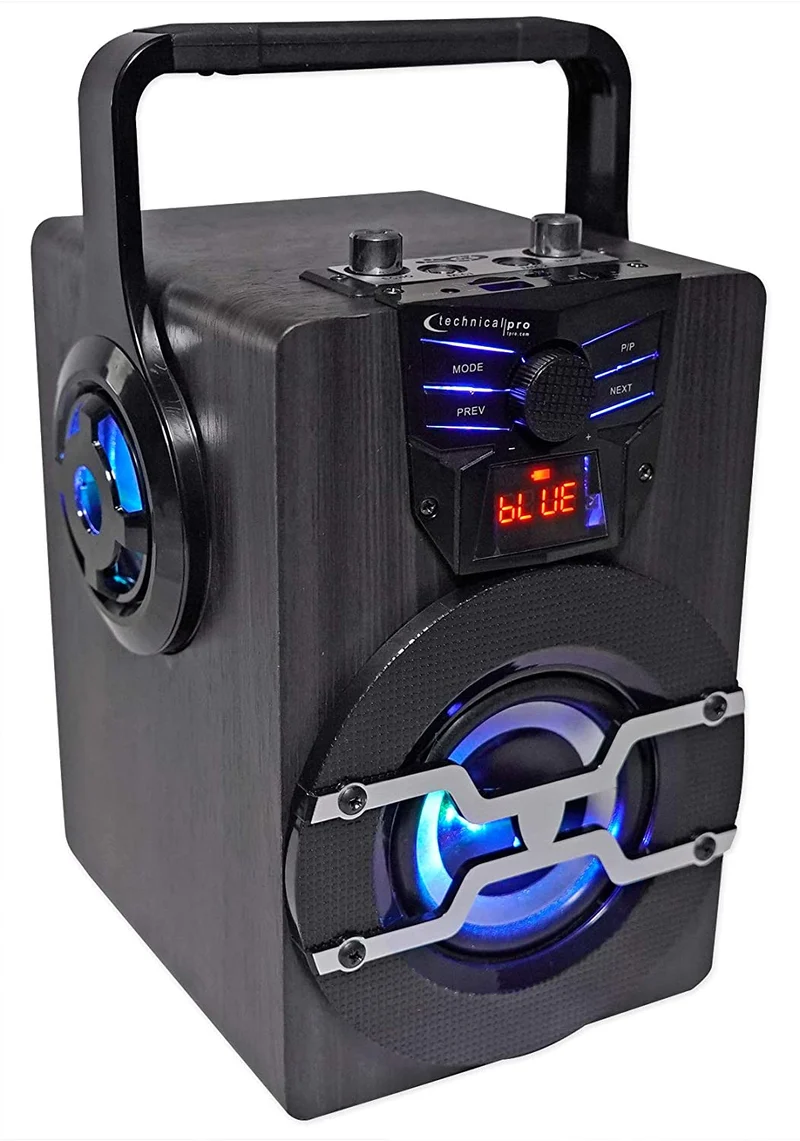 Technical Pro Rechargeable Battery Powered Bluetooth PA Speaker with Wired Microphone (Blue) (6 lbs) (8) (Open Box)