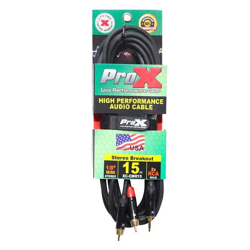 ProX XC-CMR15 - 15ft Unbalanced 3.5mm Mini TRS Male to Dual RCA Male Audio Cable (Open Box)