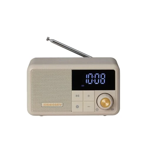 Crosley CR1121A-PB Cooper Retro AM/FM Radio, Portable Bluetooth Speaker with Aux Input and LED Display, Pebble