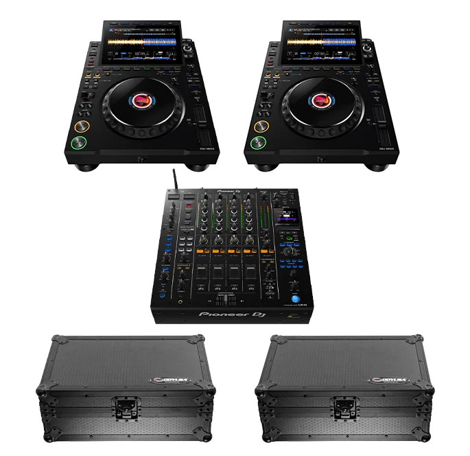2 x AlphaTheta CDJ-3000X + 2 x Odyssey Industrial Board Case + 1 x Pioneer DJ DJM-A9