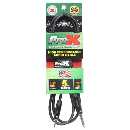 ProX XC-MP05 5' 1/8" TRS-M Mini to TS-M Unbalanced High Performance Audio Cable