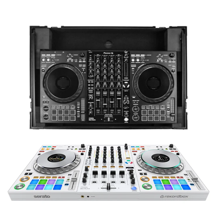 Pioneer DJ DDJ-FLX10-W + Odyssey 810GSFLX10M I-Board Flight Case with Glide Style Laptop Platform and Wheels