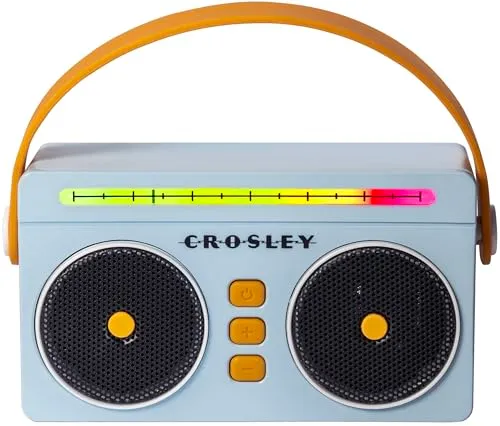 Crosley CR3050A-SB Mini Boombox Retro Portable Bluetooth Speaker with LED Lights, Sky Blue