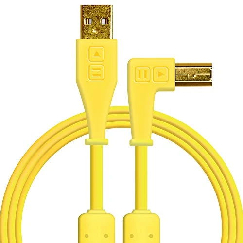 DJ TechTools Chroma Cables Right-Angled USB-A to USB-B Cable | 1.5m / 5 ft | Audio Optimized | Shielded from Interference | Cable Tie (Yellow)
