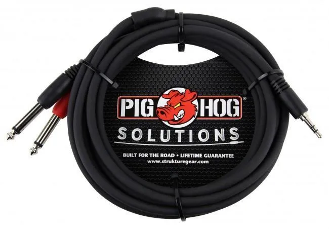 Pig Hog PB-S3410 10' 3.5mm Stereo to Dual 1/4" Mono (Male) Breakout Cable