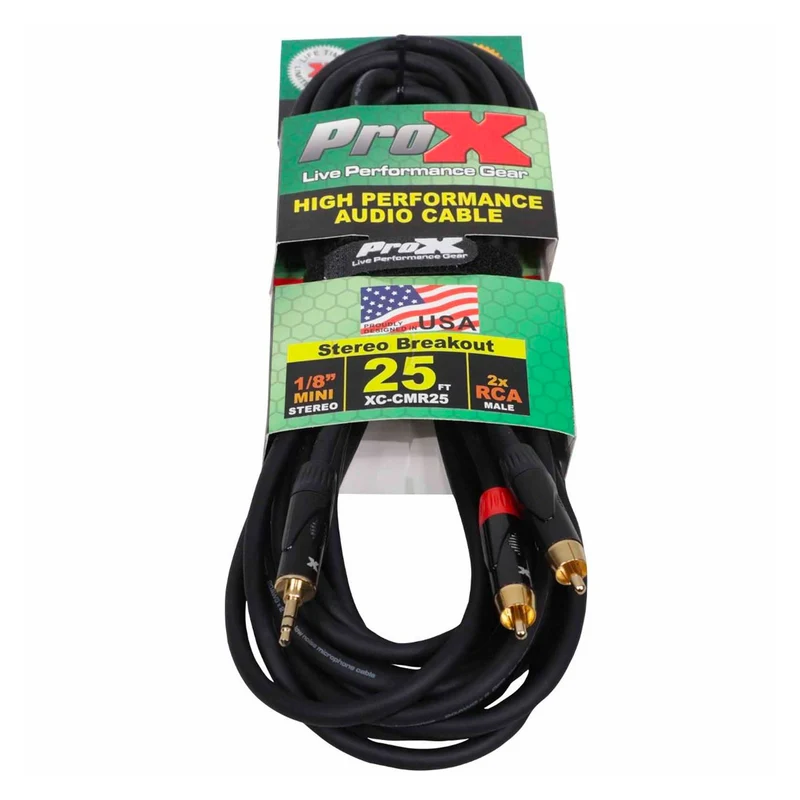 ProX XC-CMR25 25 FT Unbalanced 1/8" (3.5mm) Mini TRS-M to Dual RCA-M High Performance Audio Cable