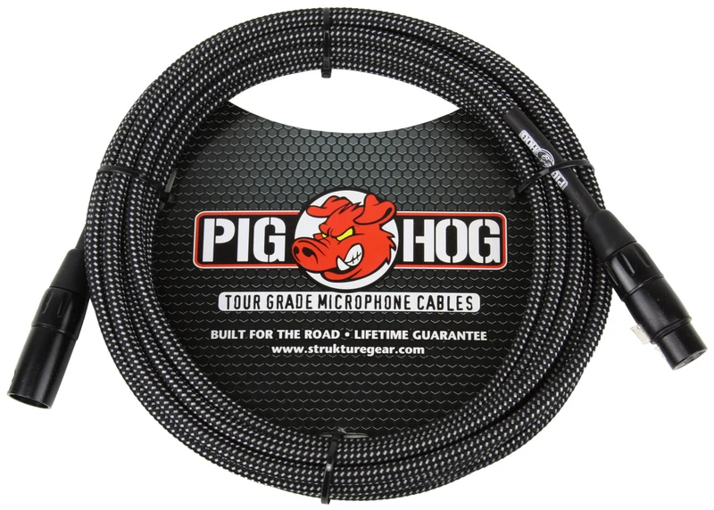 Pig Hog Black & White Woven Mic Cable, 10ft XLR PHM10BKW