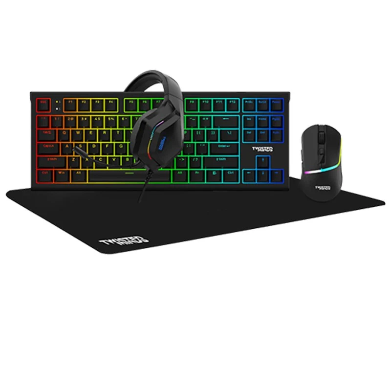 Twisted Minds 4in1 Gaming Bundle, Wired Mechanical Keyboard, Adjustable DPI Mouse, Static Headset LED, and Mouse Pad - Black