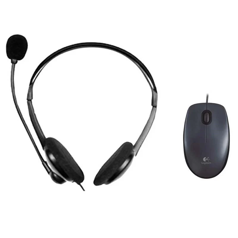 Logitech Mouse M90 Corded With Logitech Stereo Headset H110