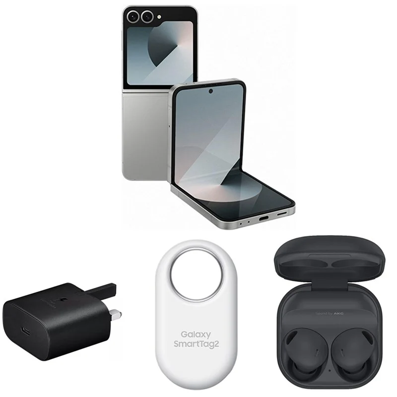Samsung Z Flip6 6.7" 512 GB 12 GB RAM, Silver with Buds Pro2 with SmartTag2 with 25W Adapter