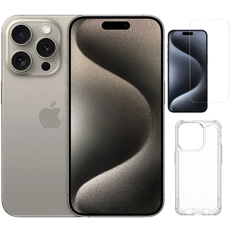 Apple iPhone 15 Pro Max 5G, 256 GB, Natural Titanium with Free Screen Protector & Case