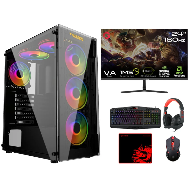 i5 GAMING PC, i5-11400F, GTX 1650 4GB, Windows 11 Pro With GAMEON 24" FHD 180Hz Gaming Monitor and Redragon S101 4in1 Gaming Kit