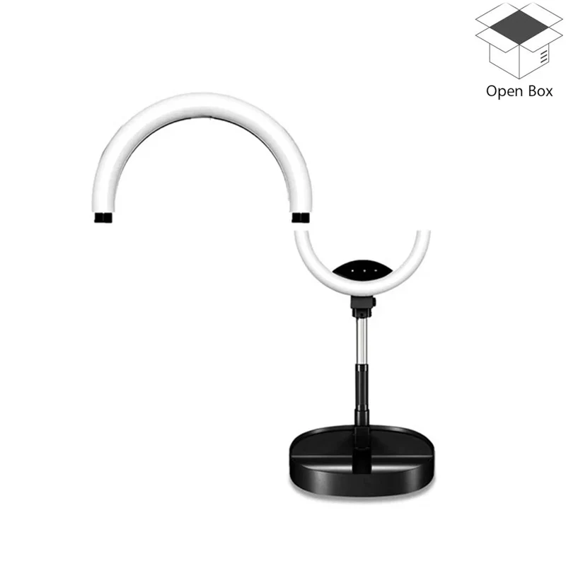 3 In 1 Multifunctional Folding DIY LED Splicing Half Selfie Ring Light USB Powered With Tripod hose & Phone Holder For Entertainment, Gaming, Room Decoration - Black - Open Box