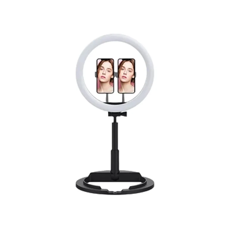 Portable, Adjustable LED Dimmable Selfie Ring Light With Dual Phone Holder & 4 Model Up to 172cm - Black
